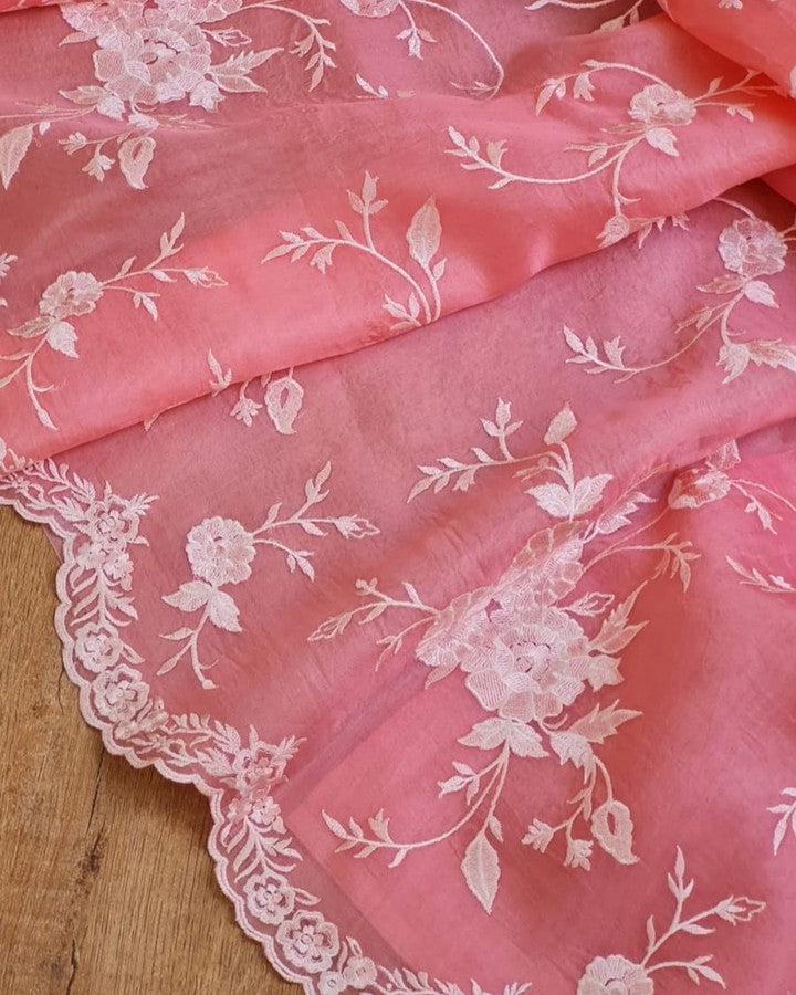 Kora Organza Saree with Embroidery Work