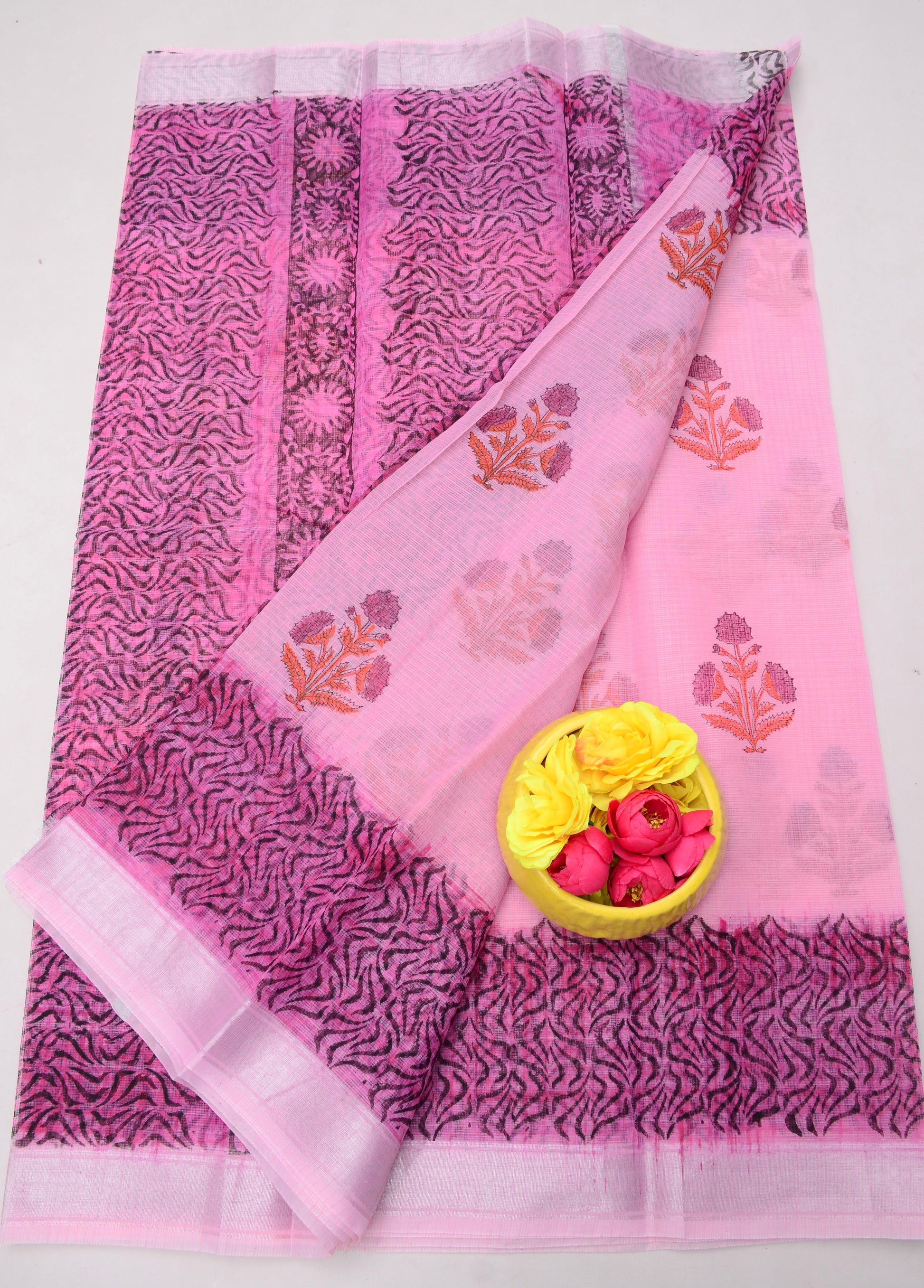 Kota Doria Hand Block Print Saree