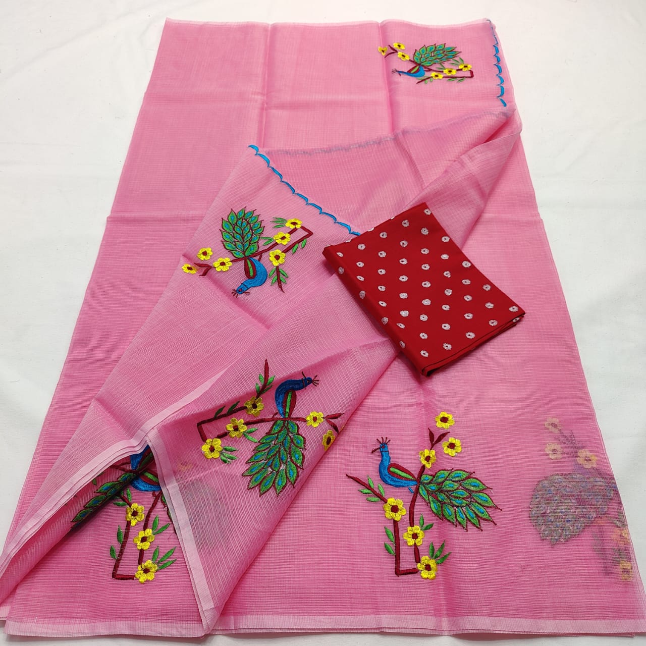 Kota Doria Saree with embroidery