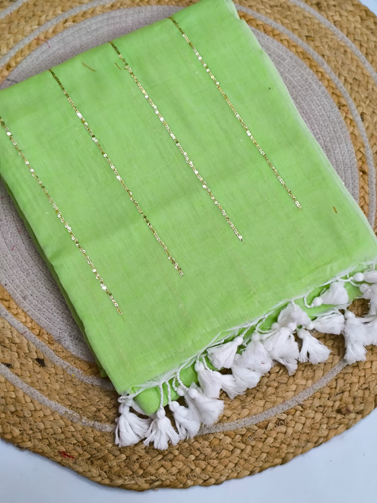 Pure Mulmul Cotton Sequin Chain Saree