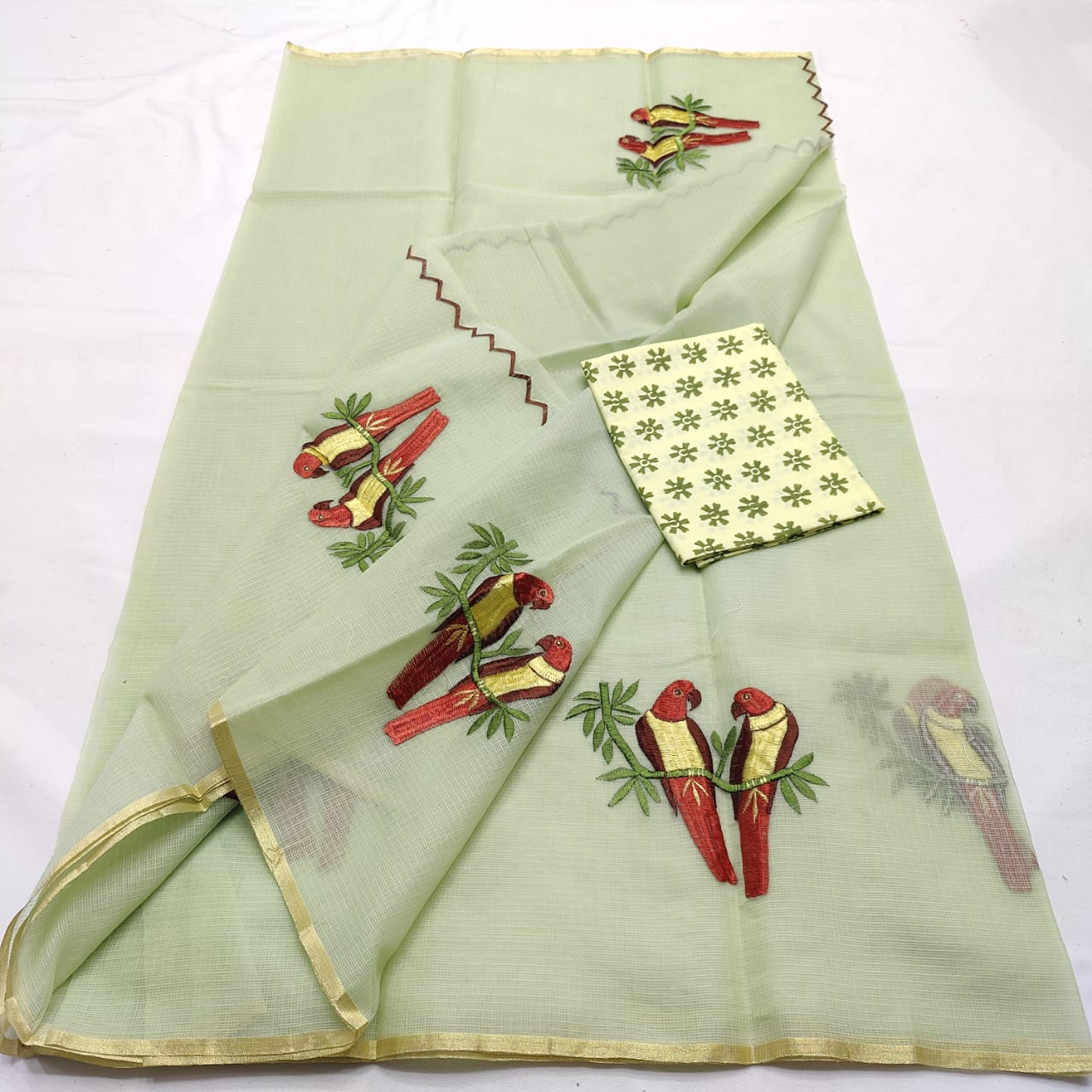 Kota Doria Saree with embroidery