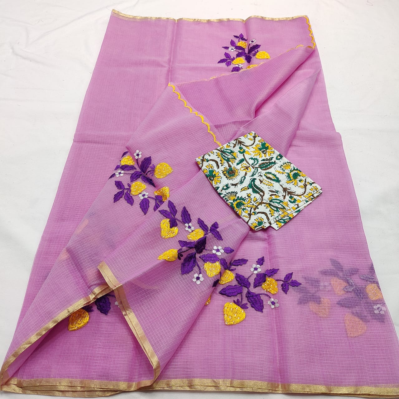 Kota Doria Saree with embroidery