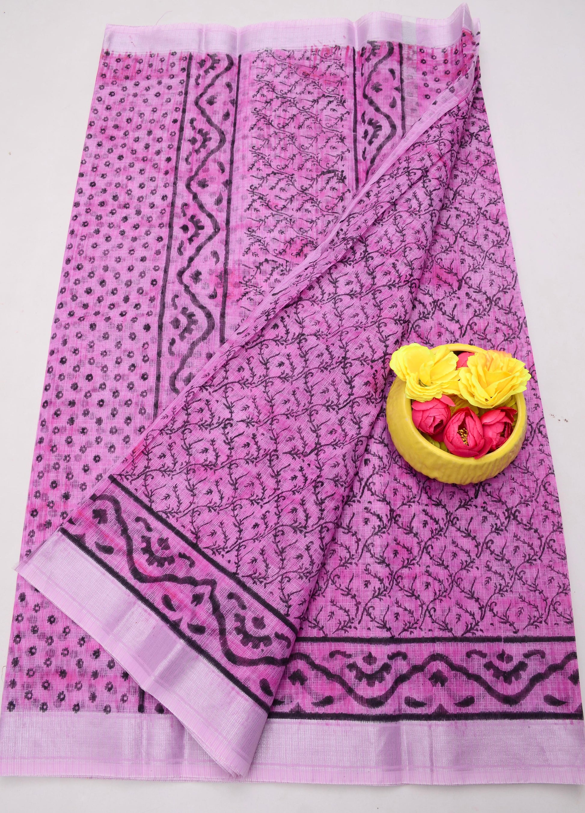 Kota Doria Hand Block Print Saree