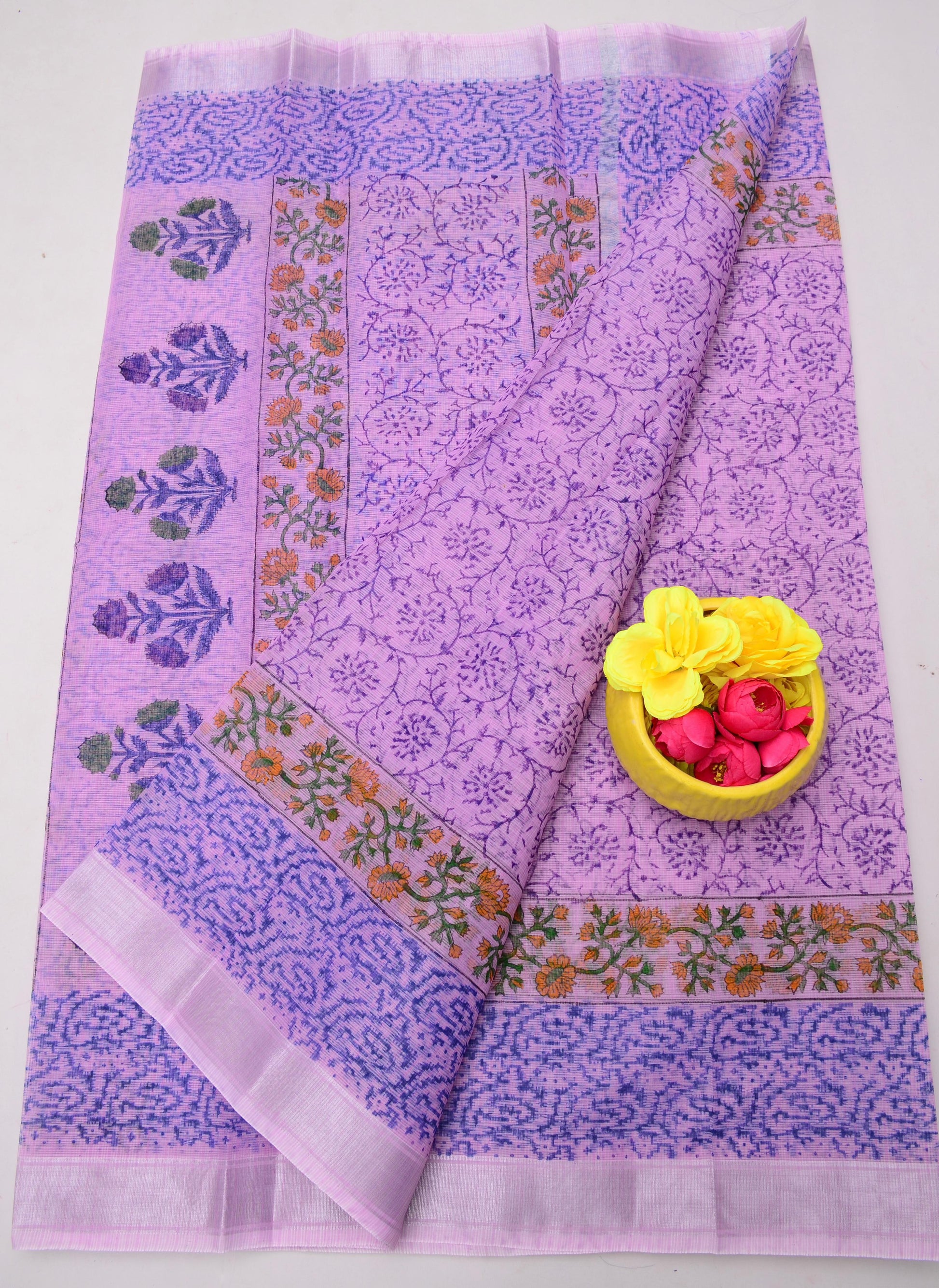 Kota Doria Hand Block Print Saree