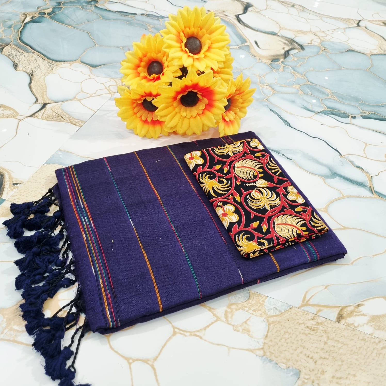 Handwoven Khesh Saree with Kalamkari Blouse Piece