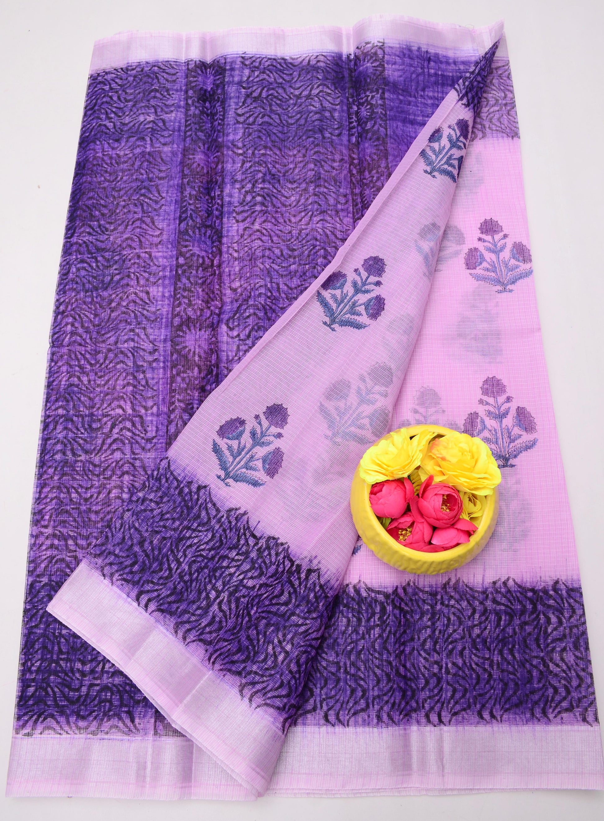 Kota Doria Hand Block Print Saree