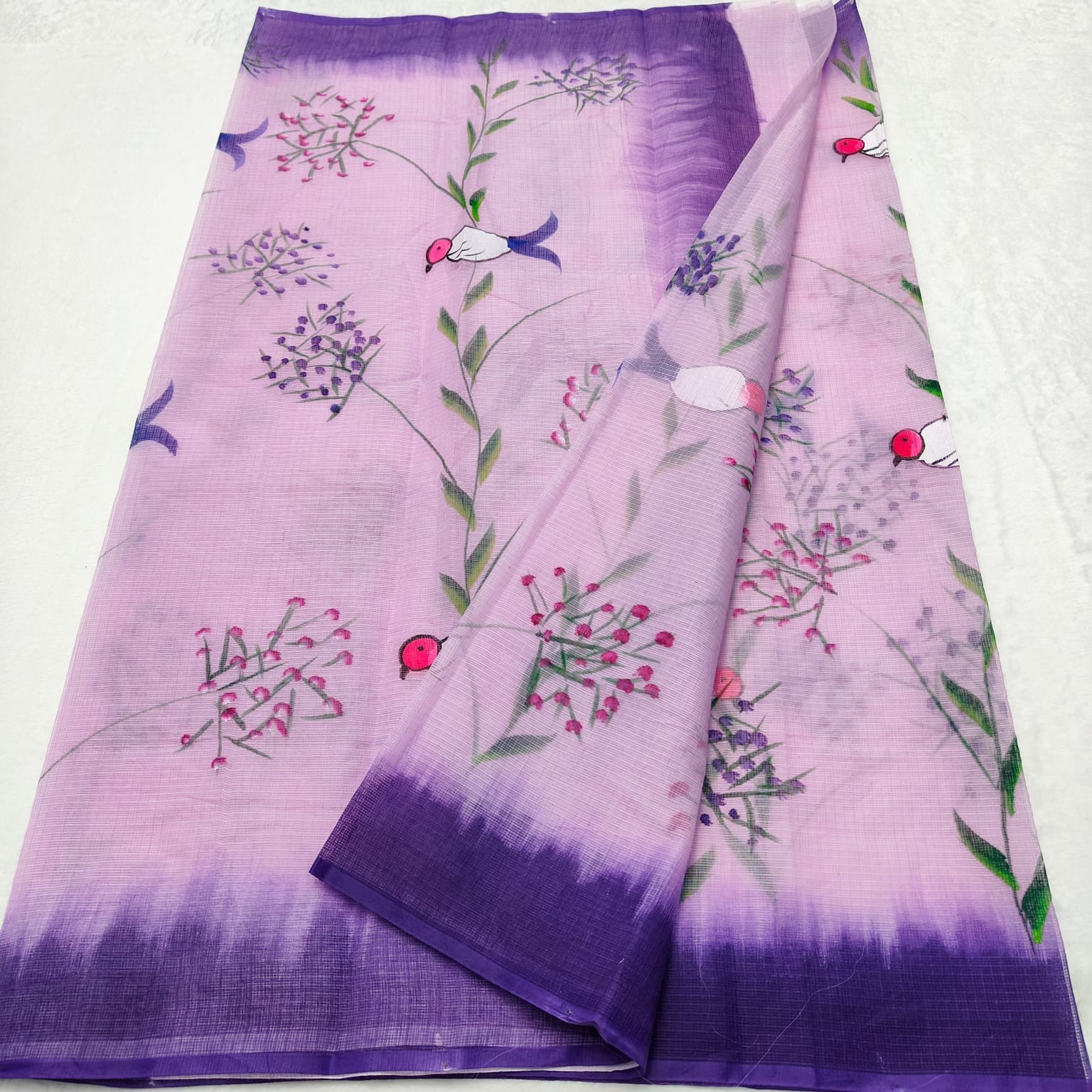 Kota Doria Soft Cotton Hand Painted Saree