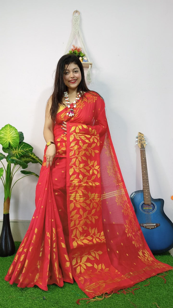 Handloom Copper Woven Saree – Cotton Silk