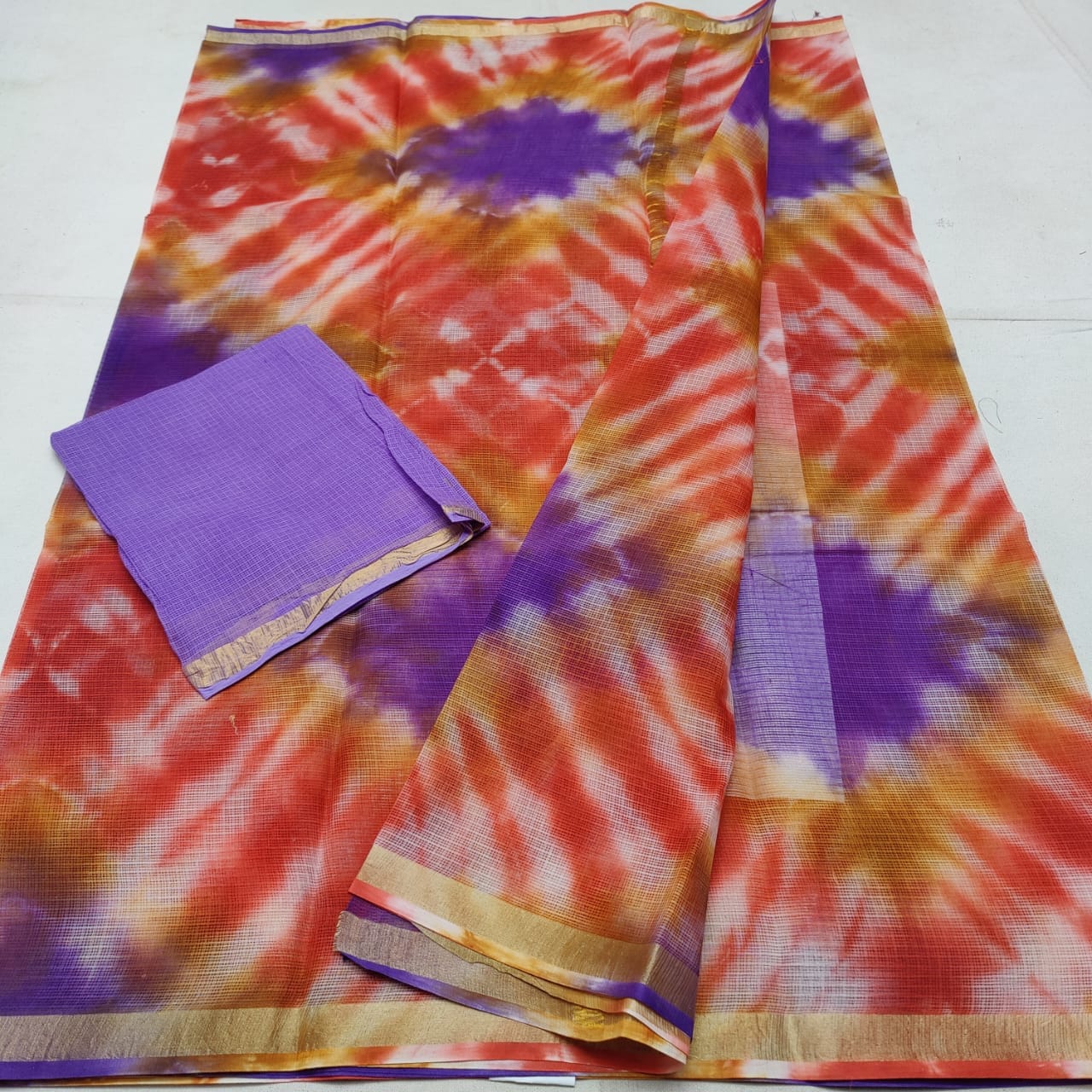 Kota Doria Pure Cotton Shibori Tie & Dye Saree