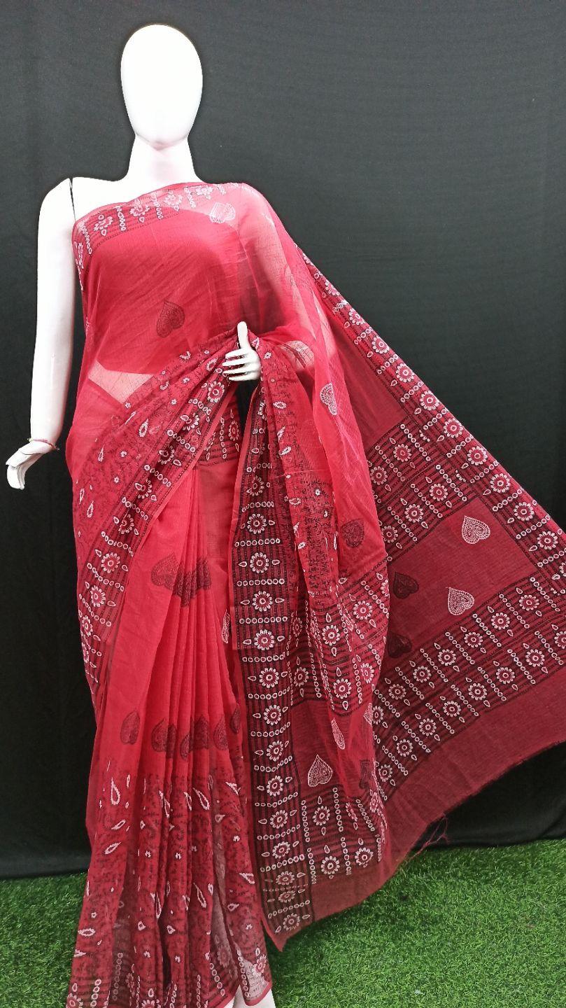 Kota Doria Hand Block Print Saree