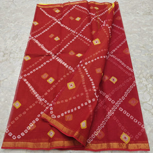 Kota Doria Pure Cotton Hand Bandhej Saree