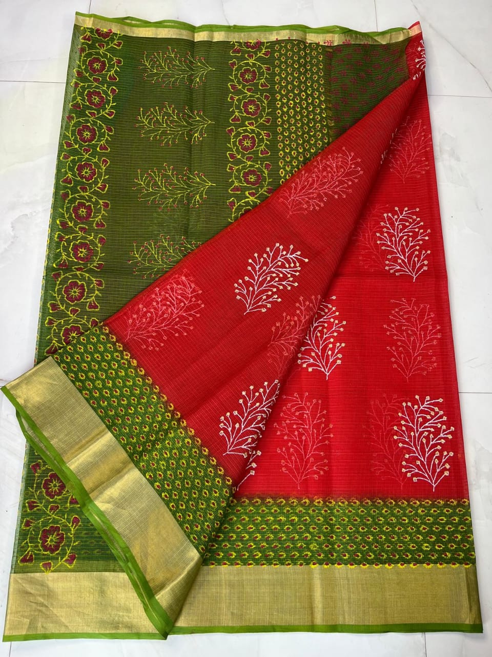 Kota Doria Pure Cotton Hand Block Printed Saree