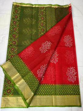 Kota Doria Pure Cotton Hand Block Printed Saree