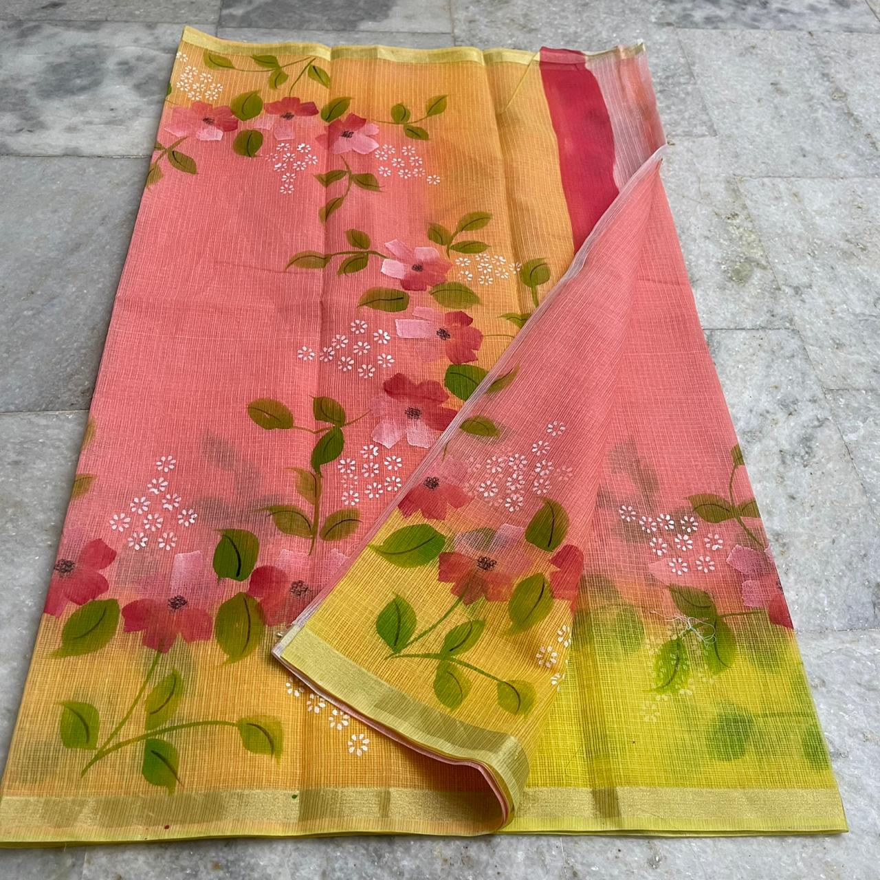 Kota Doria Hand Painted Saree