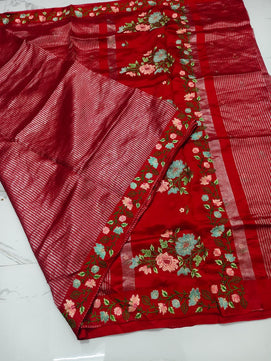 Tissue Stripe Saree with Embroidery Work