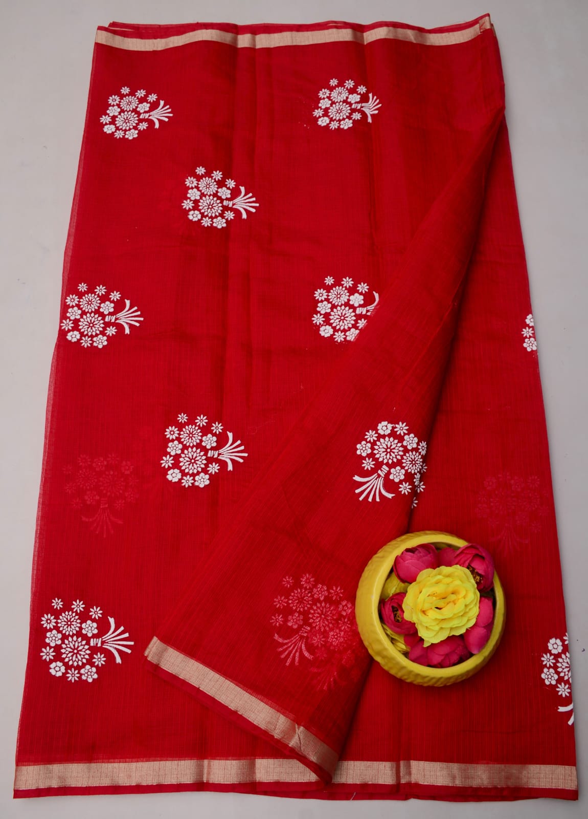 Kota Doria Hand Foam Print Saree