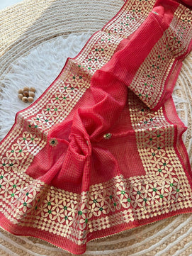 Kota Doria Mix Cotton Gotta Patti Work Saree