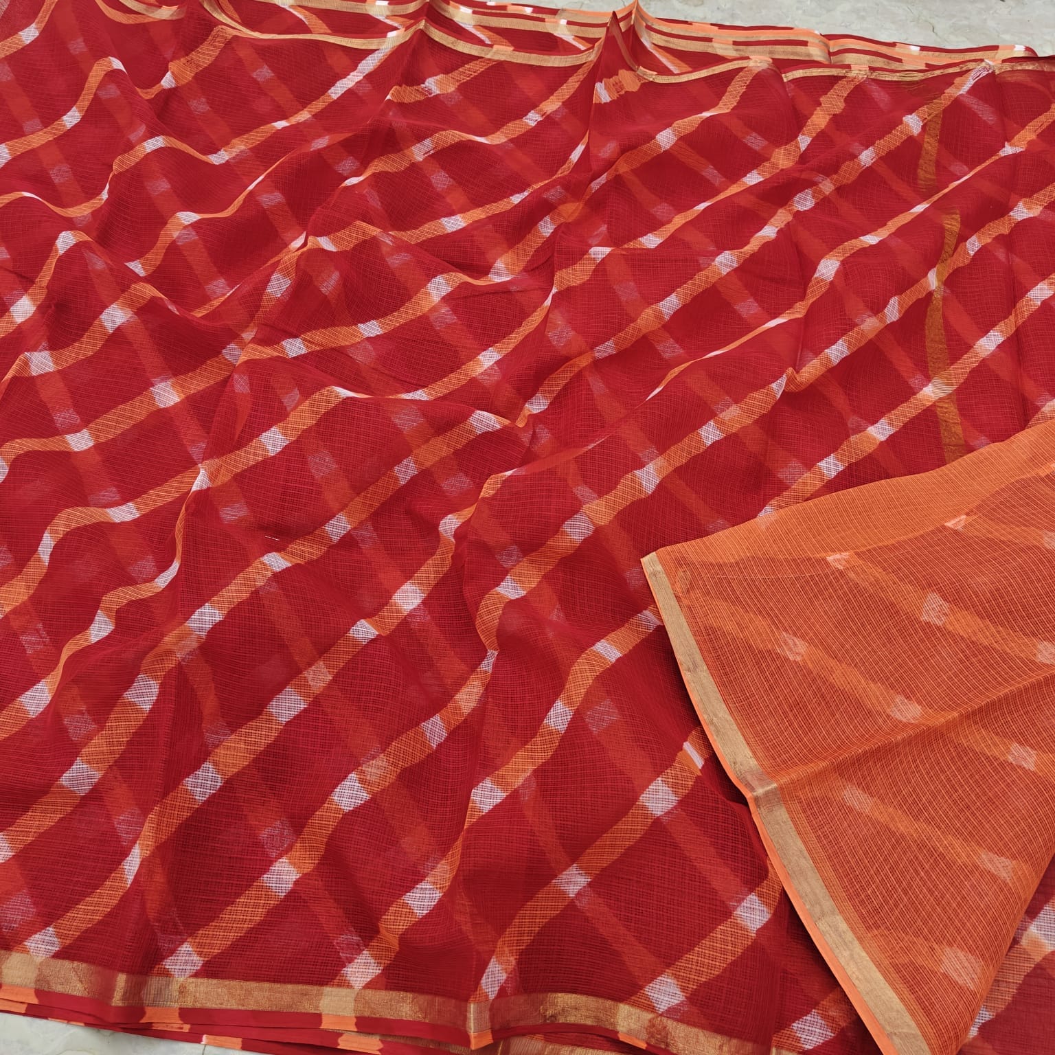 Kota Doria Pure Cotton Hand Tie & Dye Leheriya Saree