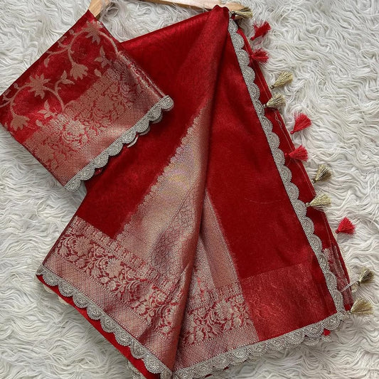 Tissue Silk Saree with Lace Work