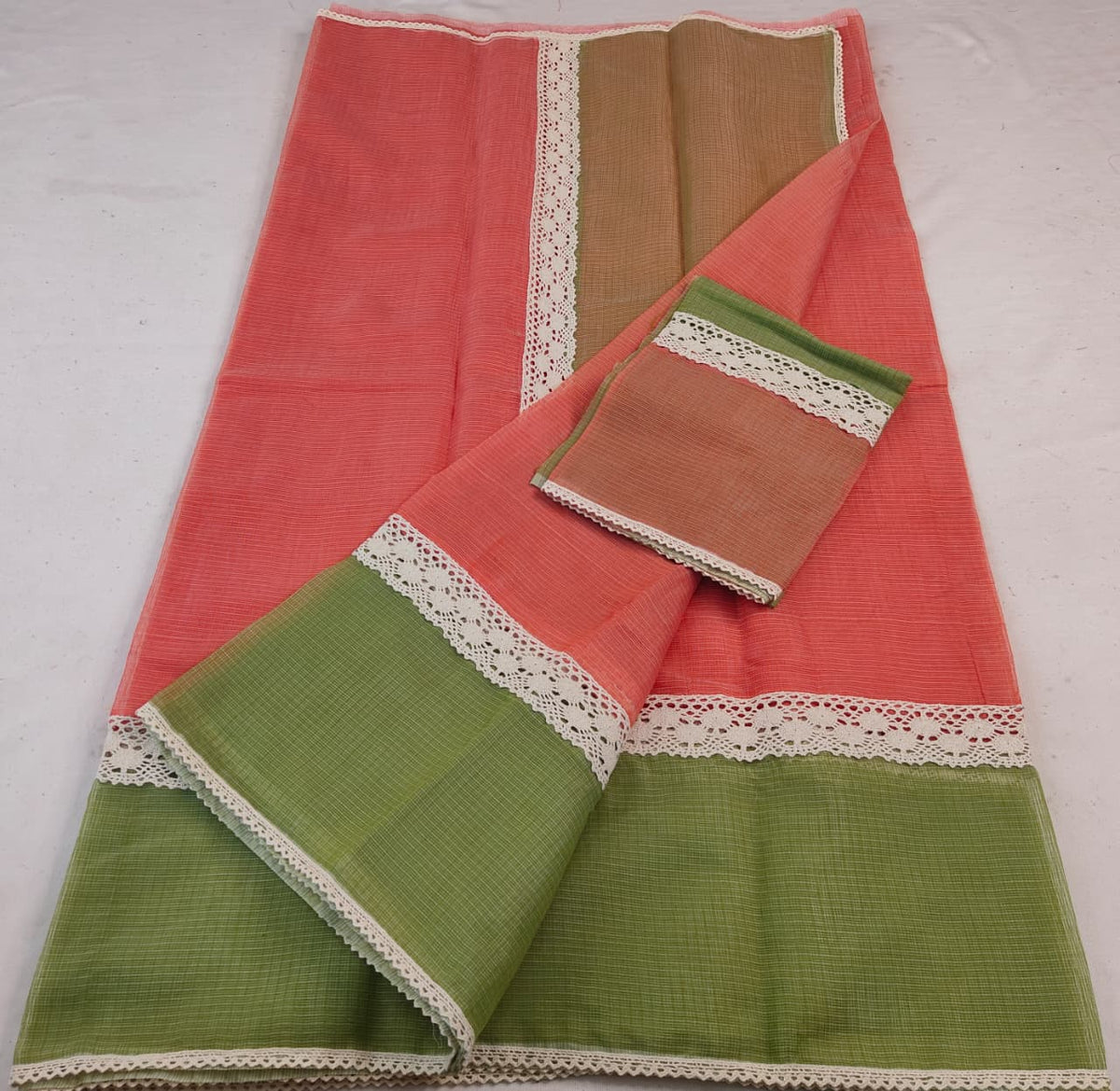 Kota Doria Mix Cotton Hand Lace Work Saree
