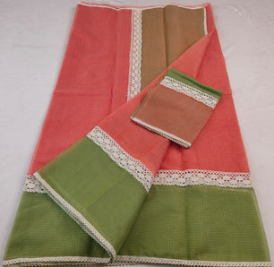 Kota Doria Mix Cotton Hand Lace Work Saree