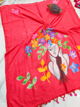 Cotton Saree with Hand Painting