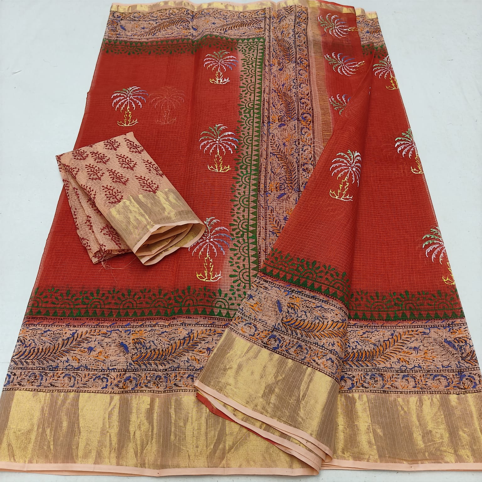 Kota Doria Hand Block Print Saree