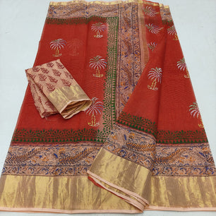Kota Doria Hand Block Print Saree
