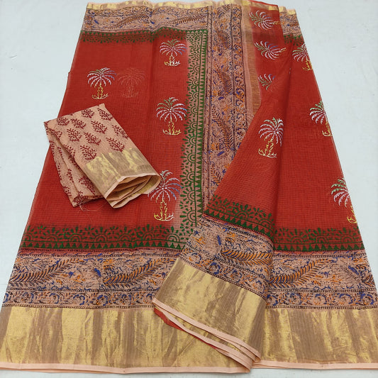 Kota Doria Hand Block Print Saree