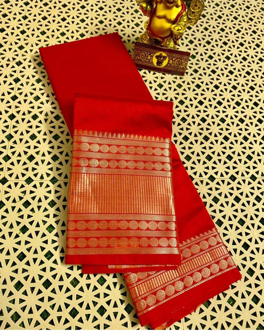 Maheshwari Silk Saree with Silver Zari Weaving Border