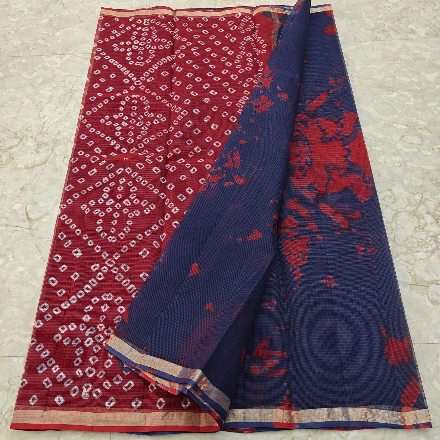 Kota Doria Hand Tie & Dye Bandhej & Shibori Saree