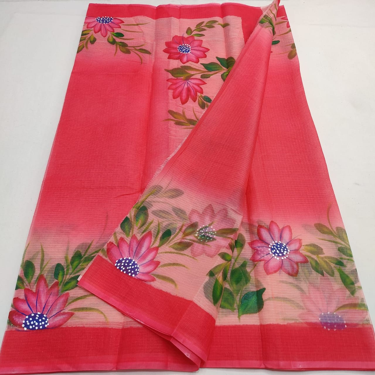 Kota Doria Hand Painted Saree