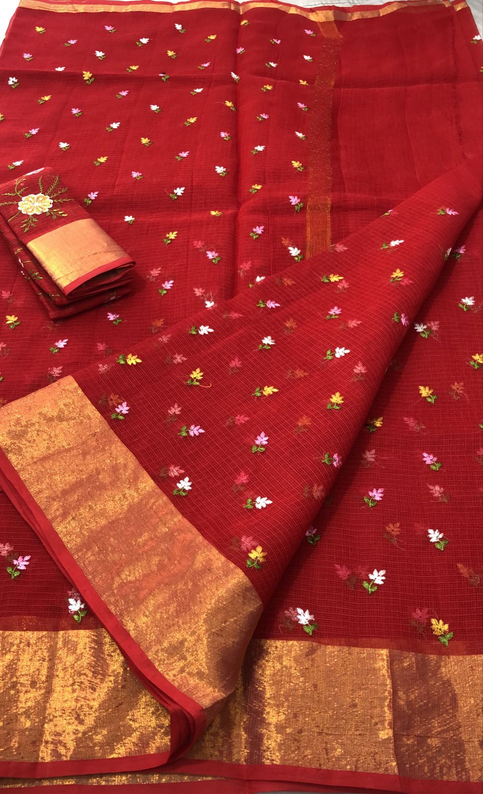 Pure Kota Doria Cotton Embroidery Saree