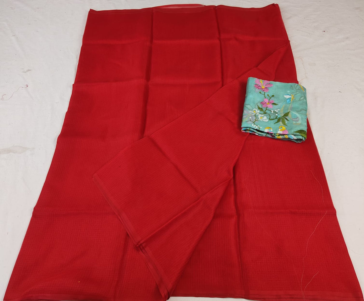 Premium Kota Doria Soft Silk Plain Saree with Embroidery