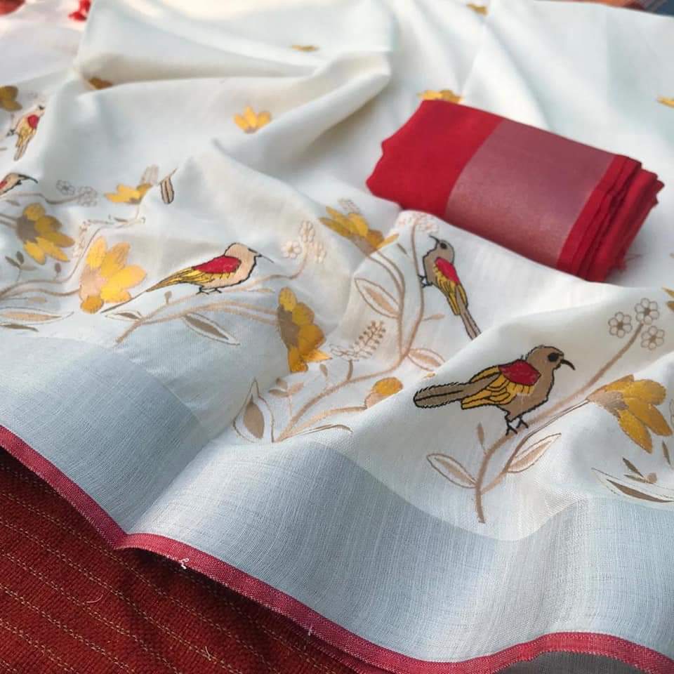 Linen by Linen Saree with Embroidery