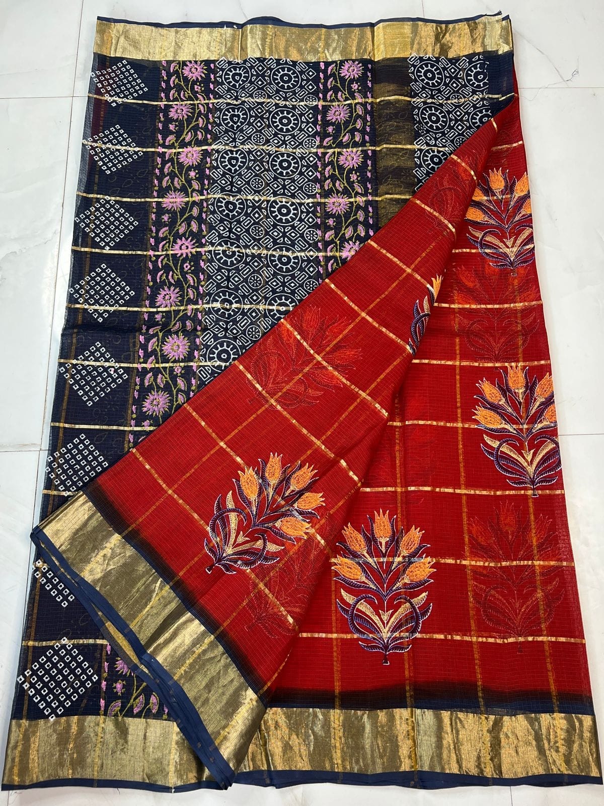 Premium Pure Cotton Kota Doria Printed Saree
