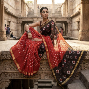Pure Cotton Kota Doria Hand Shibori Bandhej Saree