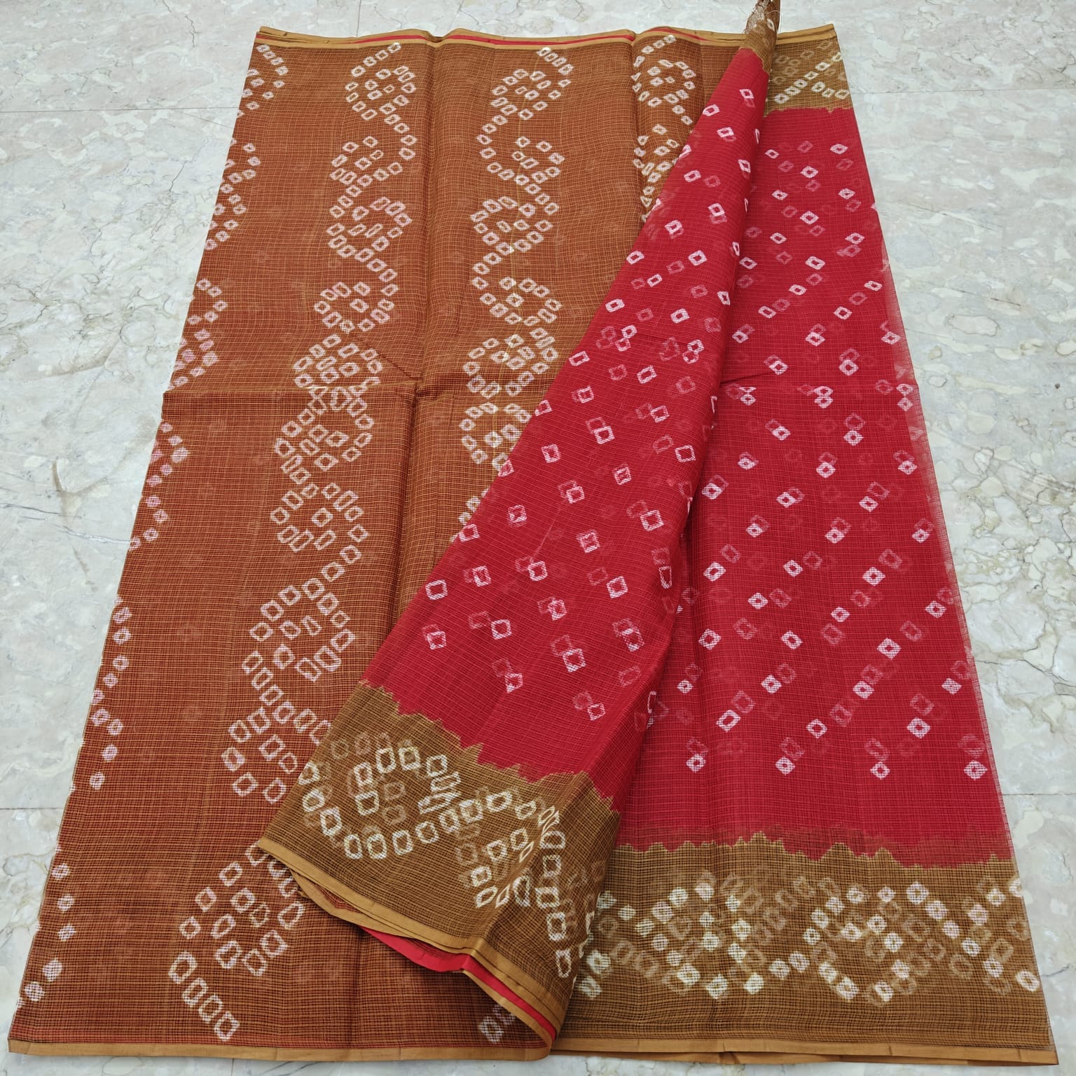 Kota Doria Pure Cotton Hand Tie & Dye Bandhej Saree