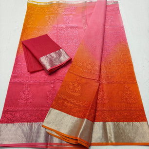 Kota Doria Chickenkari Embroidery Saree