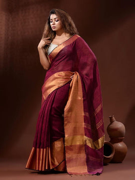 Linen Saree with Copper Zari Border