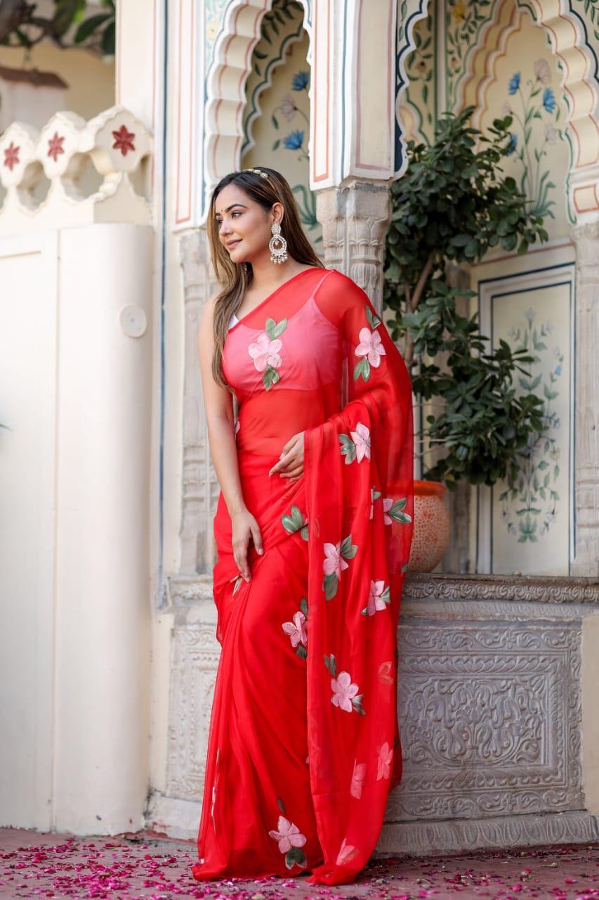 Mulmul Cotton Saree with Hand Painting