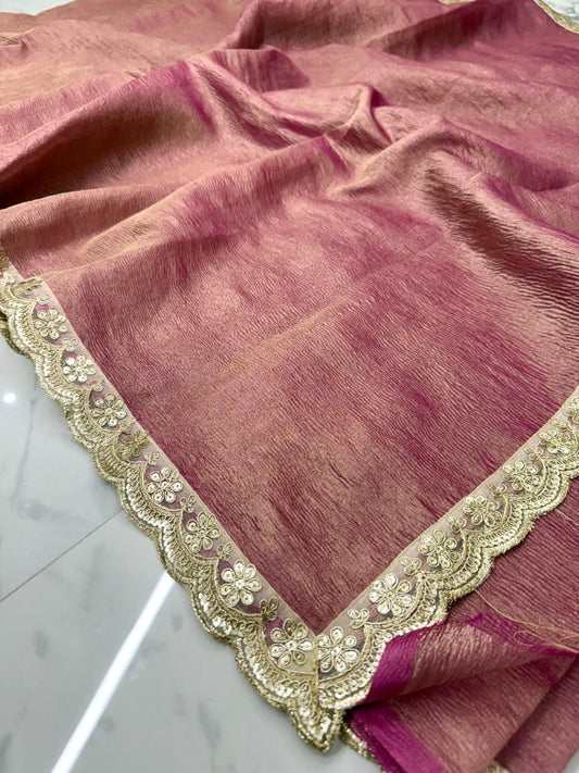 Tissue Plain Saree with Lace Work