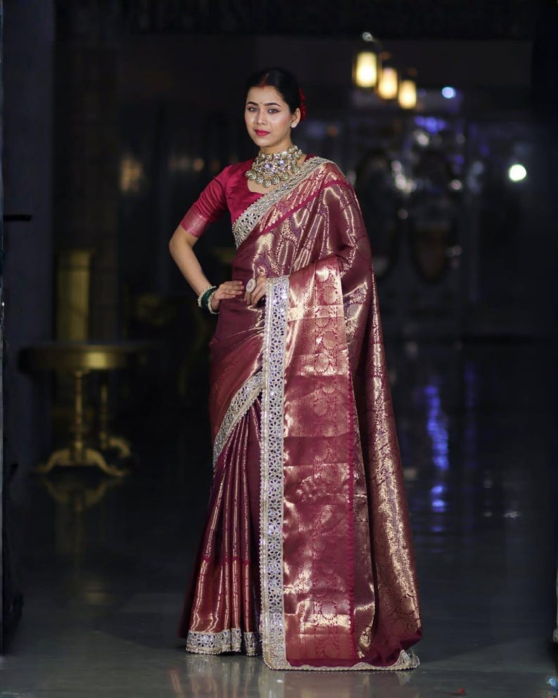 Soft Kanjivaram Silk Saree with Heavy Mirror Work