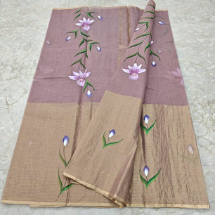 Pure Cotton Kota Half Tissue Hand Brush Paint Saree
