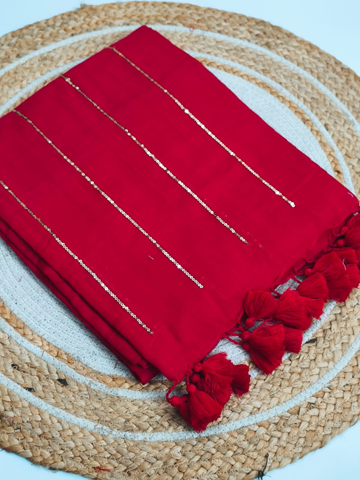 Pure Mulmul Cotton Sequin Chain Saree