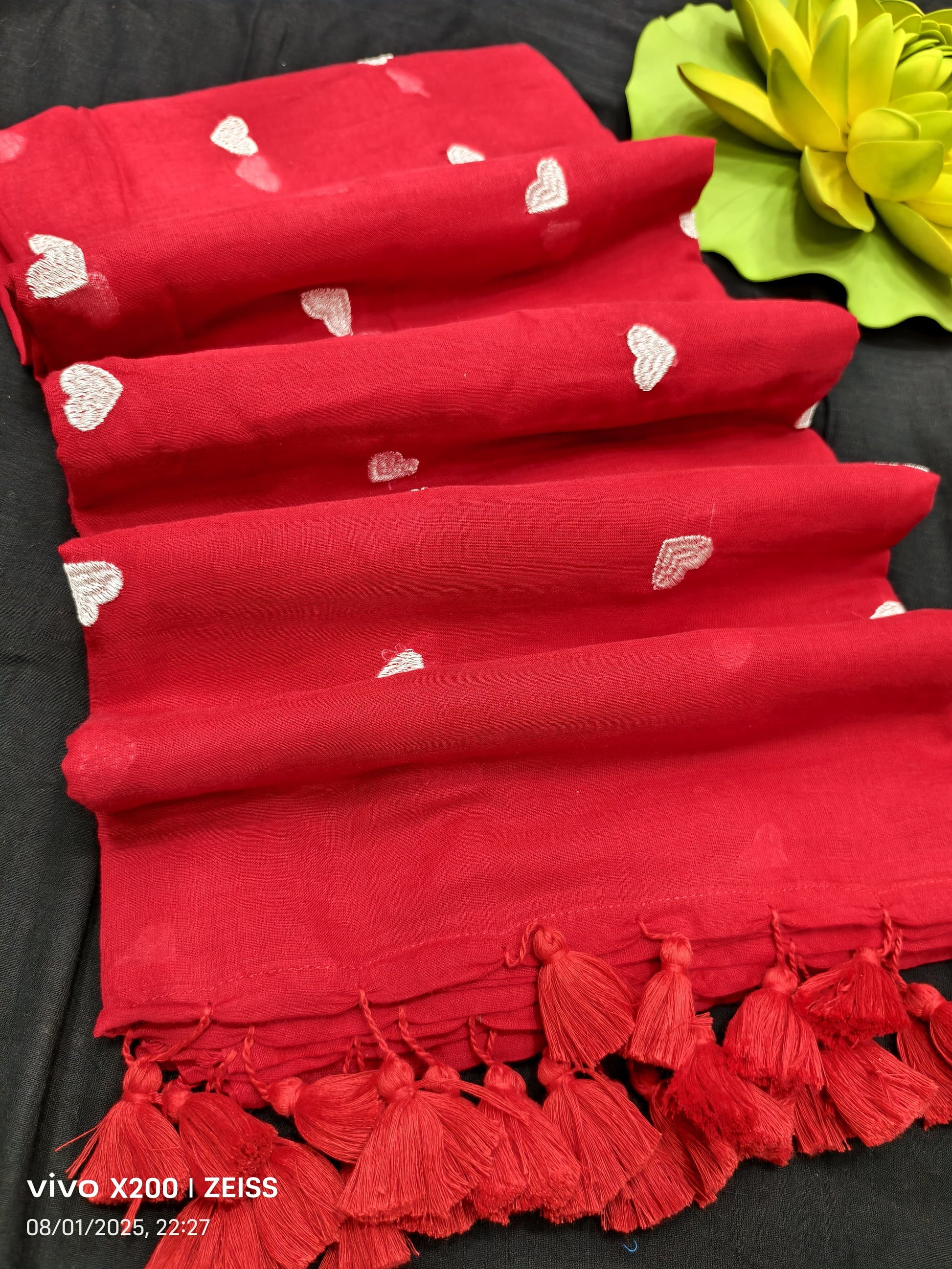 Heart Print Mulmul Cotton Saree
