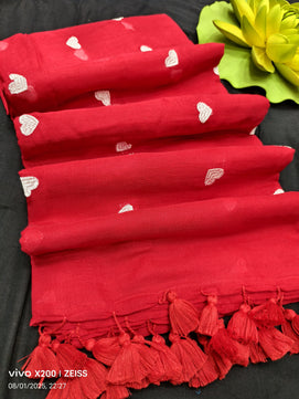 Heart Print Mulmul Cotton Saree