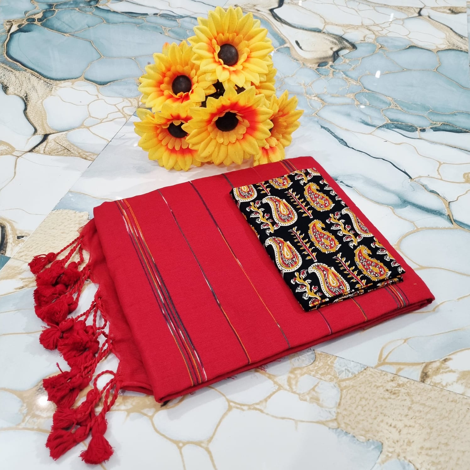 Handwoven Khesh Saree with Kalamkari Blouse Piece