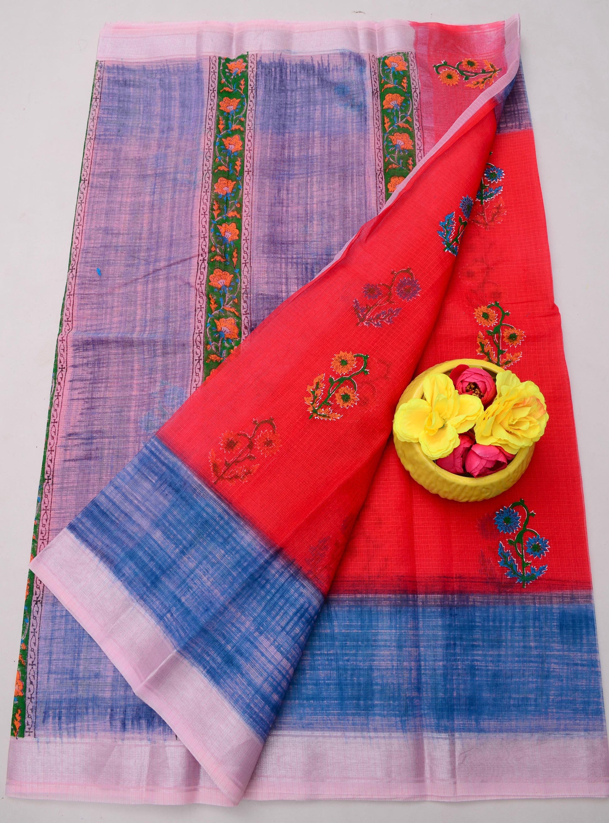 Kota Doria Hand Block Print Saree