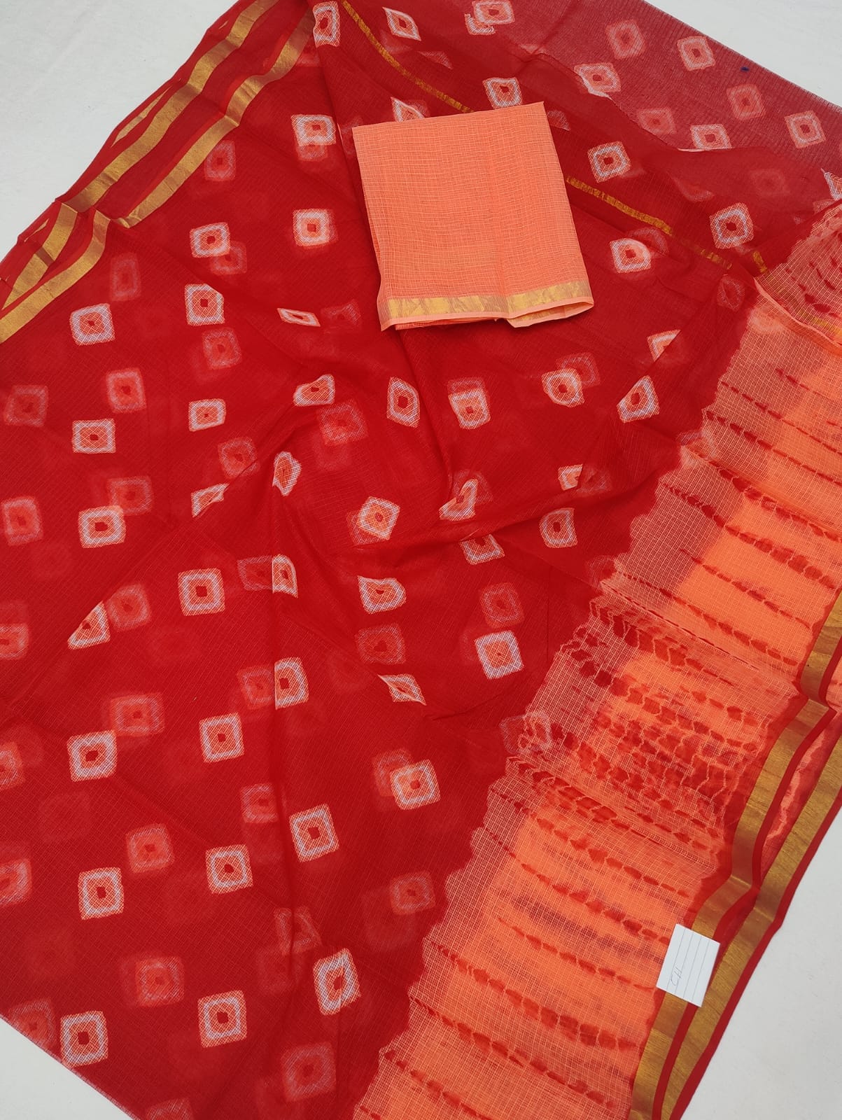Kota Doria 100% Pure Cotton Hand Batik Bandhej Saree